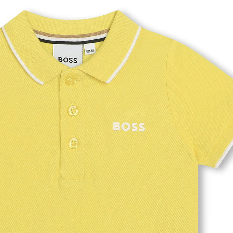 Closer view of the BOSS polo shirt.
