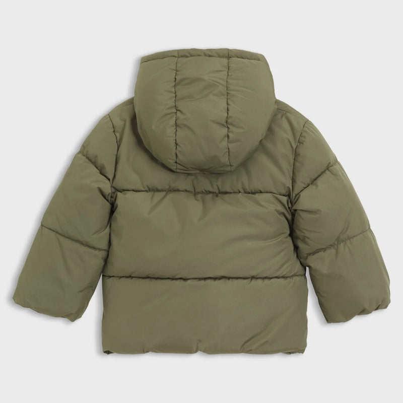 Back of the BOSS green puffer jacket.