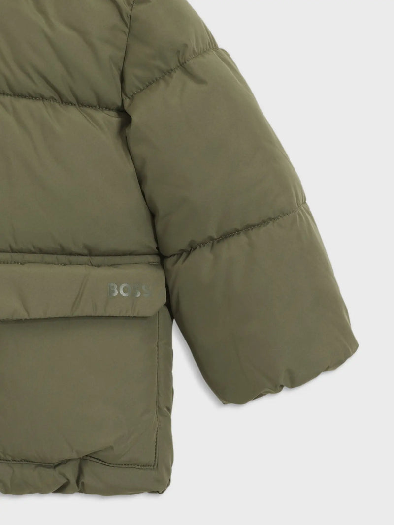Closer look at the BOSS puffer jacket.