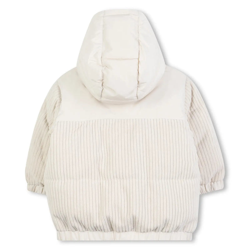 Back of the BOSS beige puffer jacket.