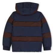 Back of the BOSS navy puffer jacket.