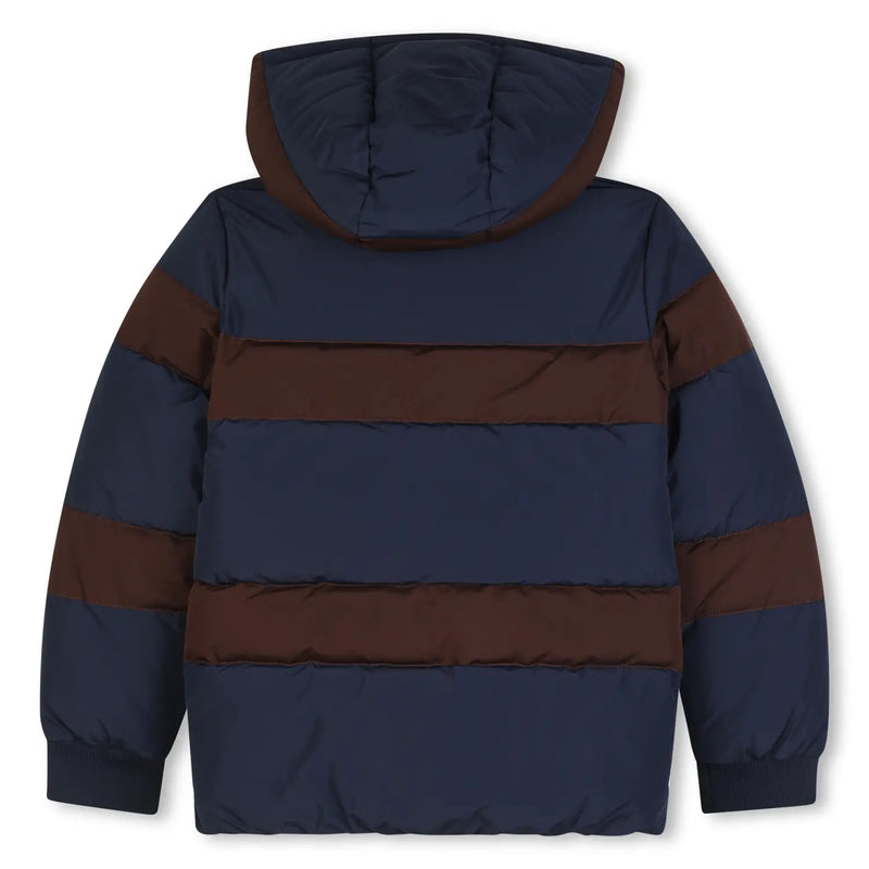 Back of the BOSS navy puffer jacket.