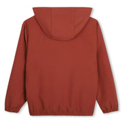 Back of the BOSS red half zip hoodie.