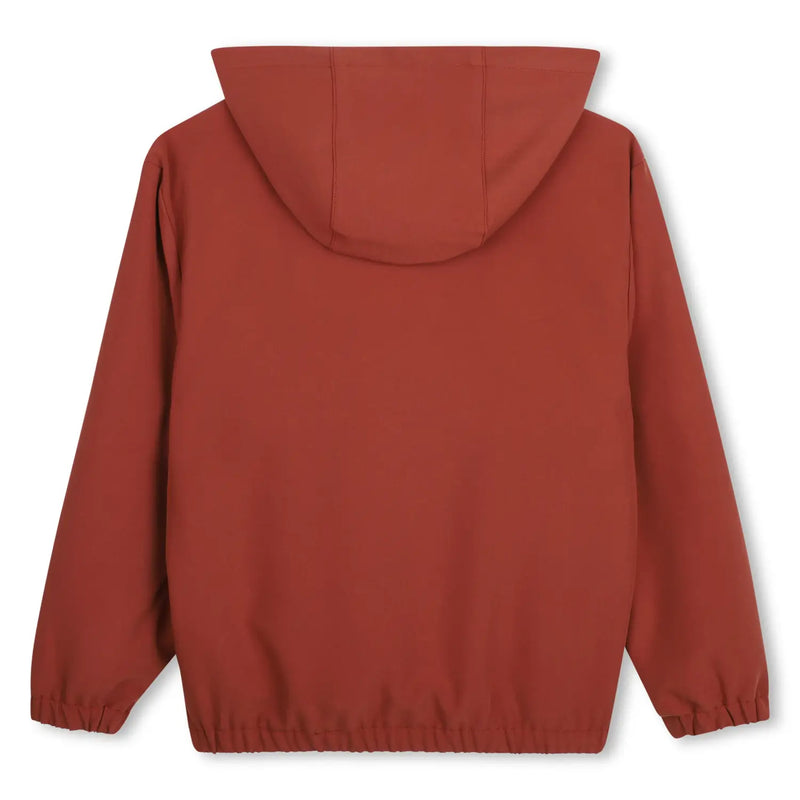 Back of the BOSS red half zip hoodie.