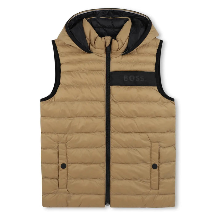 Beige side of the reversible gilet. 