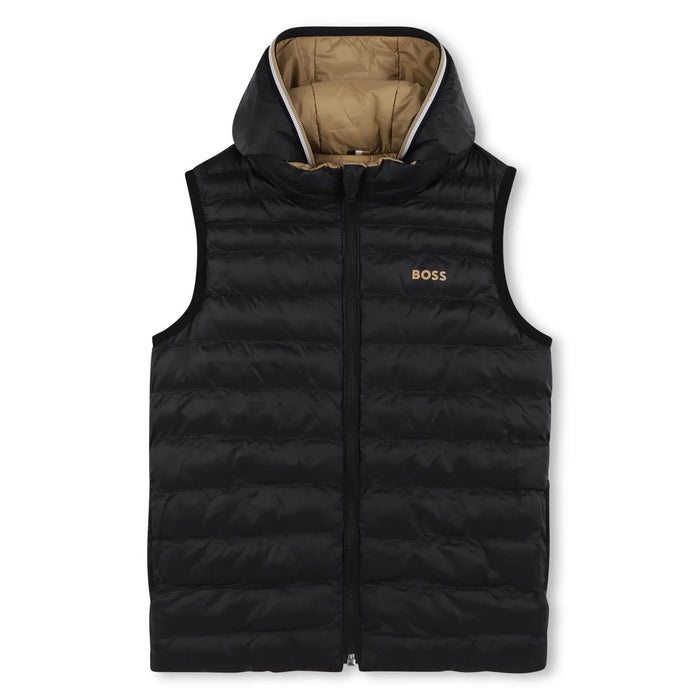 Black side of the reversible gilet. 