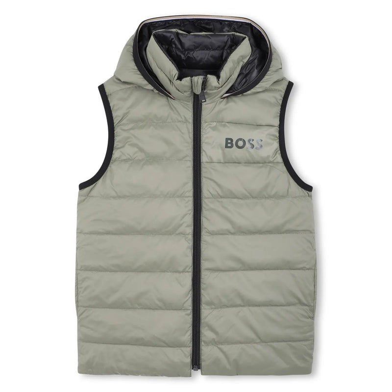 BOSS reversible gilet with sage green side.