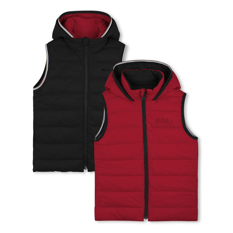 BOSS boy's dark red reversible gilet - j52395.