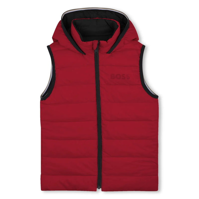 Red side of the BOSS reversible gilet.