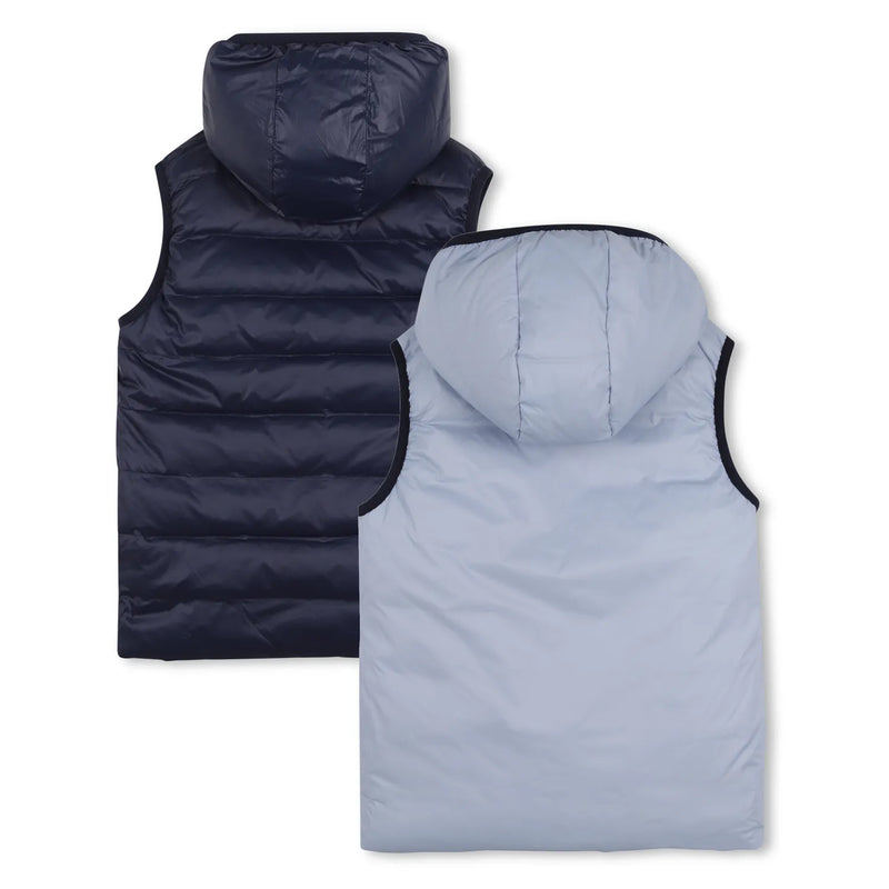 Rear view of the BOSS boy's reversible gilet.