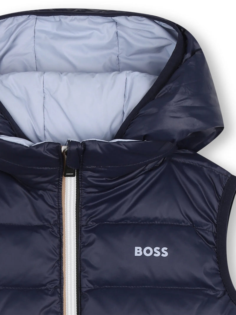 BOSS reversible gilet with pale blue logo on the chest.