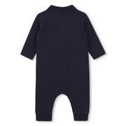 Rear view of the BOSS navy romper.