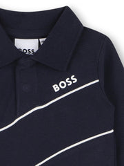 BOSS romper with contrasting white logo.