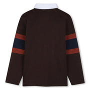 Rear view of the BOSS striped polo shirt.