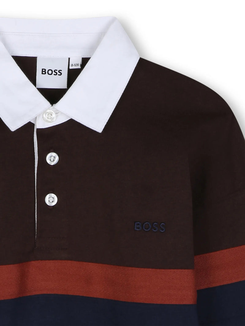 Closer look at the BOSS striped polo shirt.