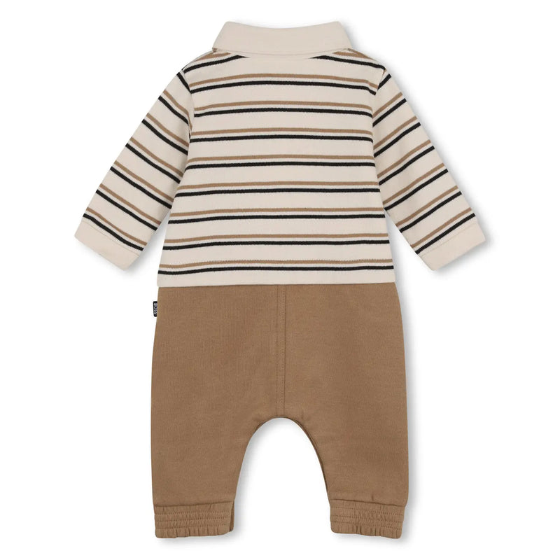Rear view of the BOSS striped romper.