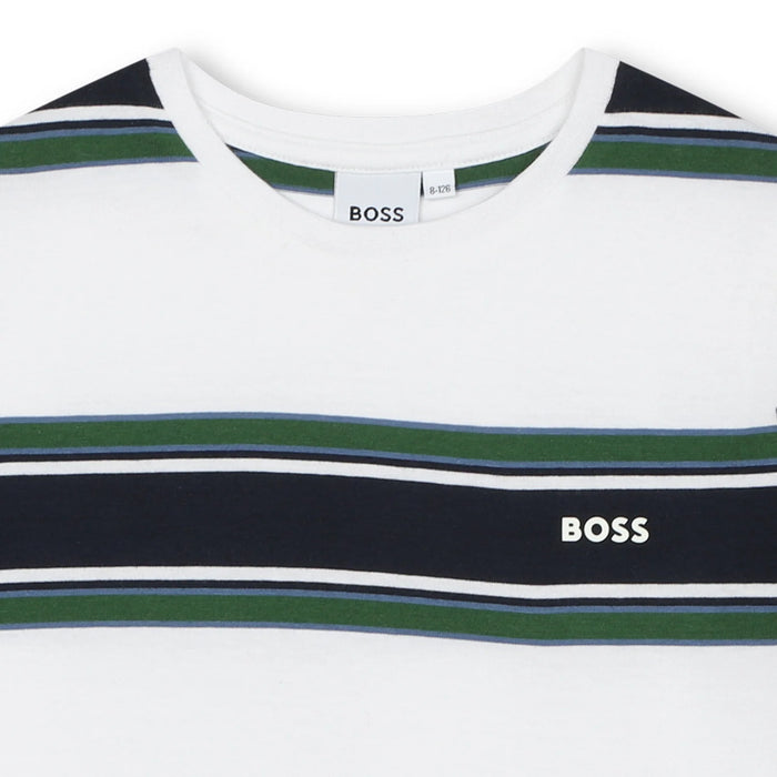 Closer view of the BOSS striped t-shirt.