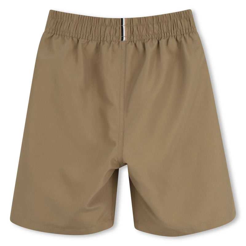 Back of the BOSS brown swim shorts.