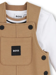 Closer view of the BOSS t-shirt & dungarees.