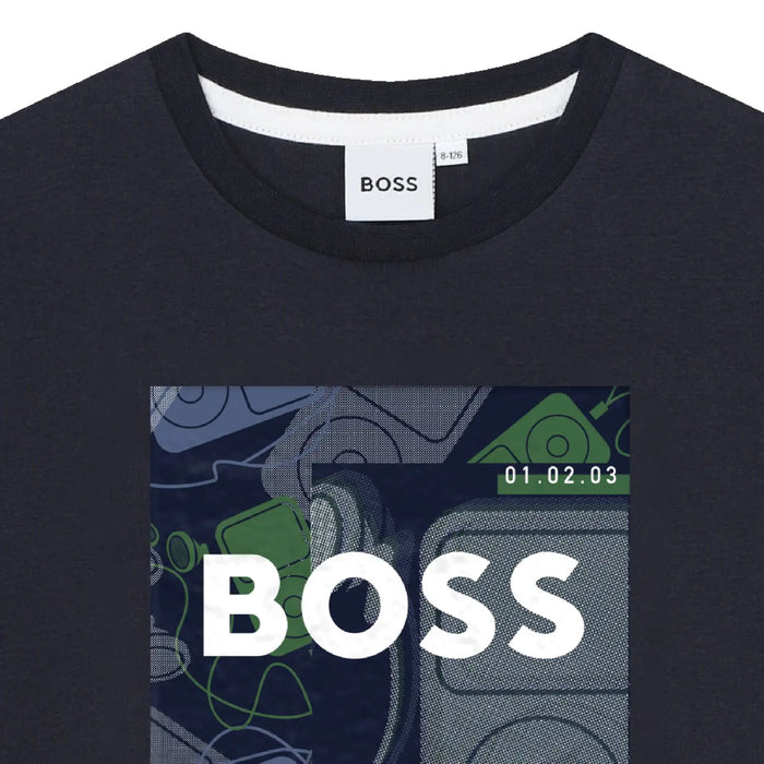 Closer view of the BOSS t-shirt.