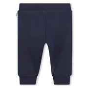 Back of the BOSS navy track bottoms.