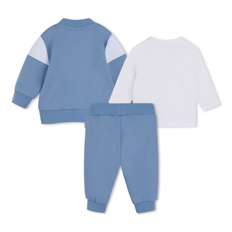 Rear view of the BOSS blue tracksuit.