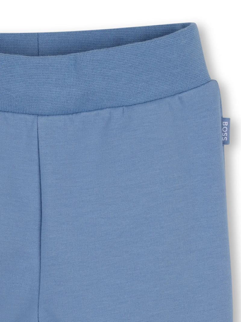 Closer view of the matching blue track bottoms.