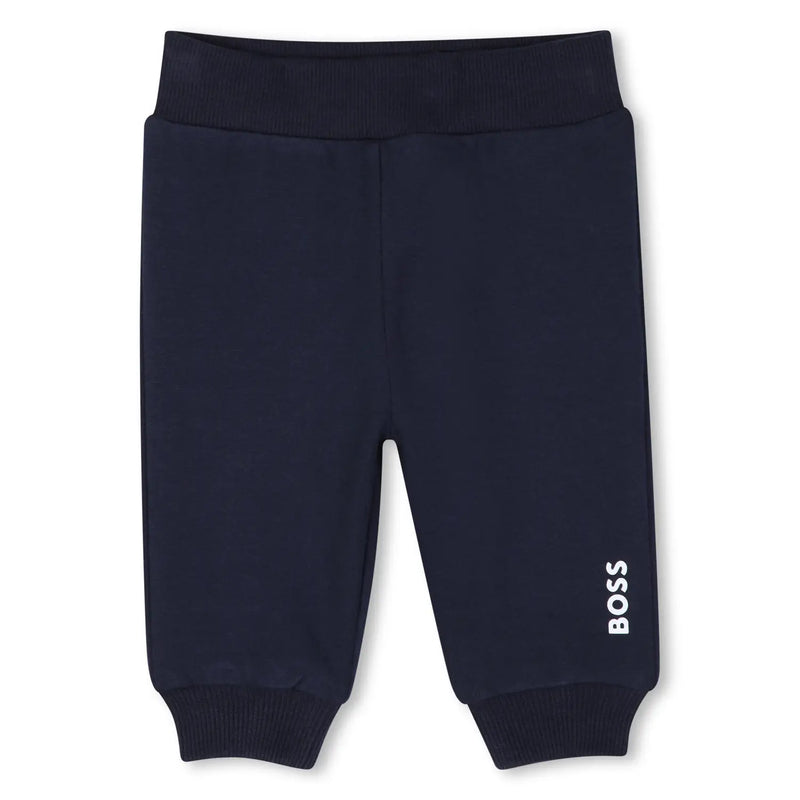 BOSS baby boy's navy track bottoms.