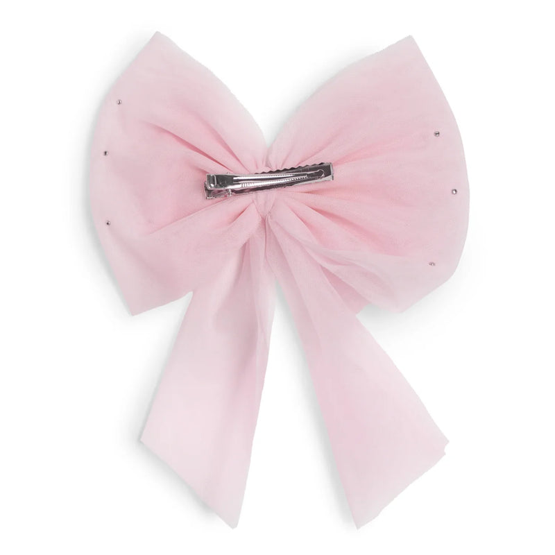 Rear view of the Caramelo pearl hair bow.