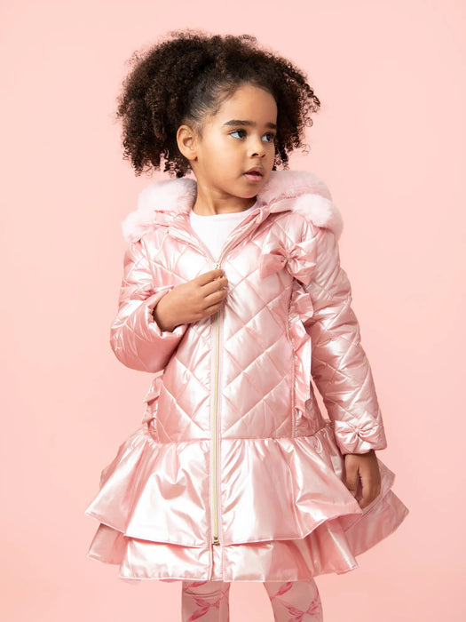 Caramelo pink coat with faux fur lined hood.