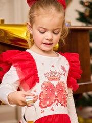 Caramelo royal magic leggings set with tulle mesh frills at the shoulder.