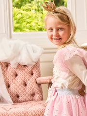 Caramelo royal magic skirt set with tulle mesh frills at the shoulder.