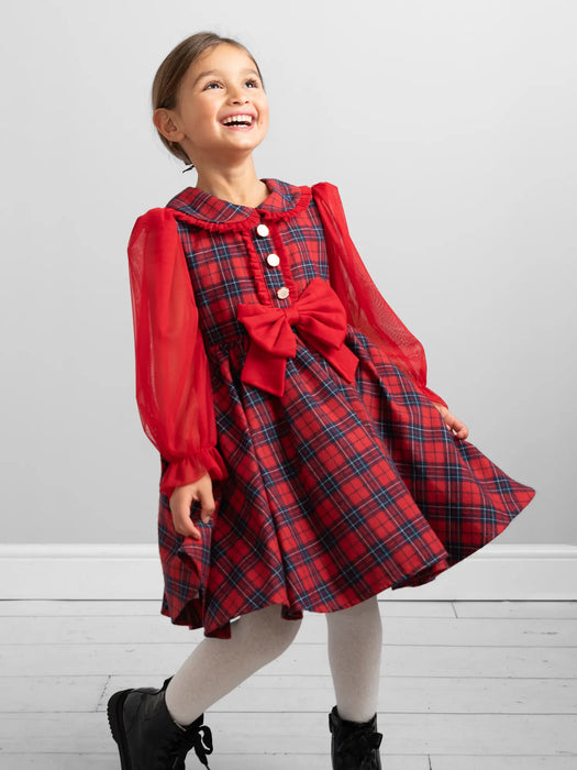 Caramelo girl's red tartan dress - 321188.