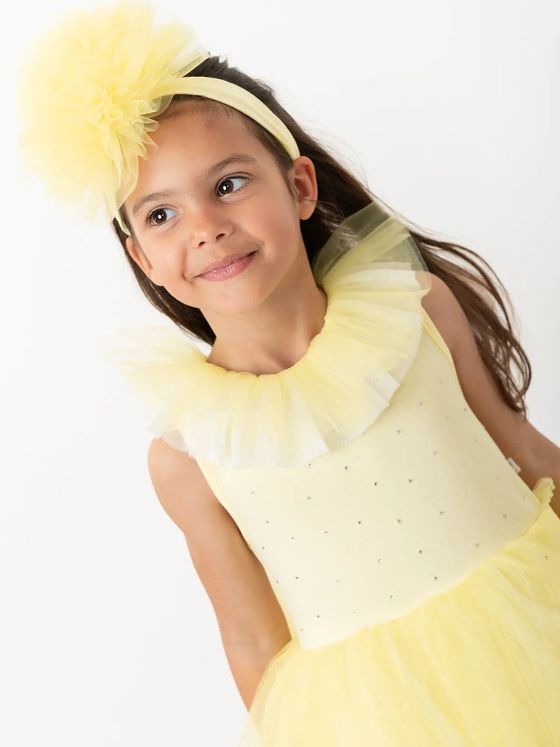 Caramelo tulle dress with silver rhinestones.