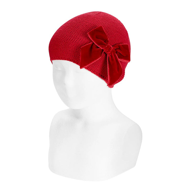 Condor girl's red knitted bow hat - 50036.