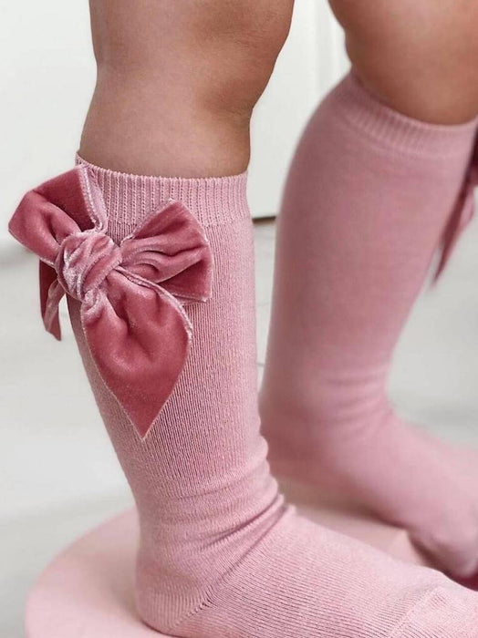 Condor Velvet Bow Socks - Pink