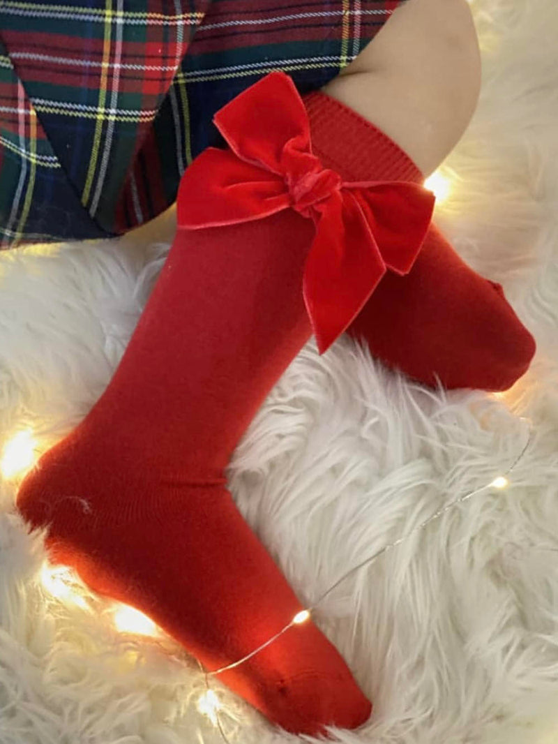 Condor Velvet Bow Socks - Red