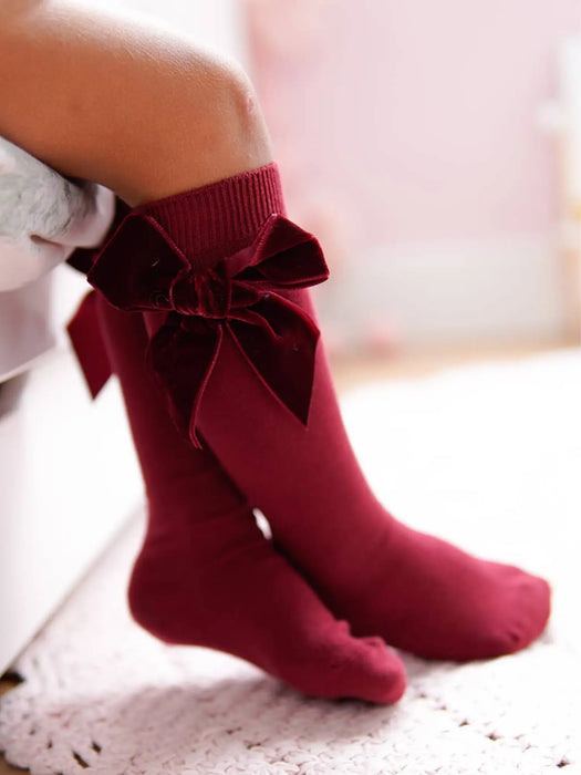 Condor Velvet Bow Socks - Burgundy