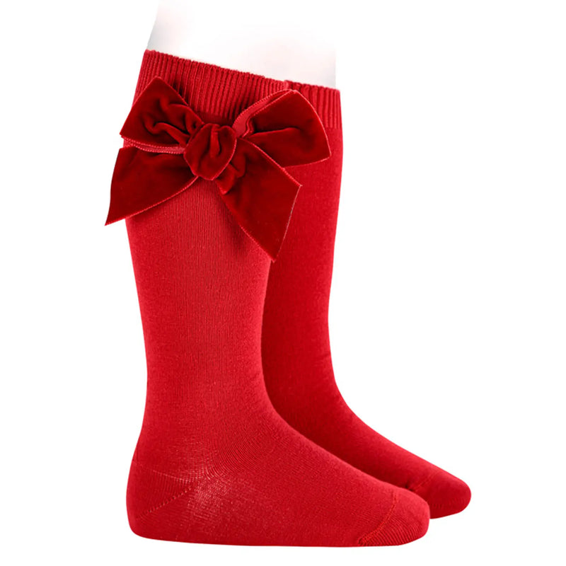 Condor girl's red velvet bow socks - 24892.