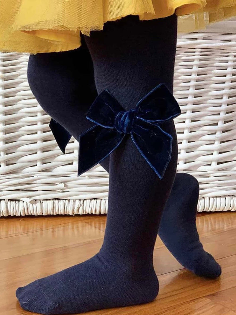 Condor Velvet Bow Tights - Navy