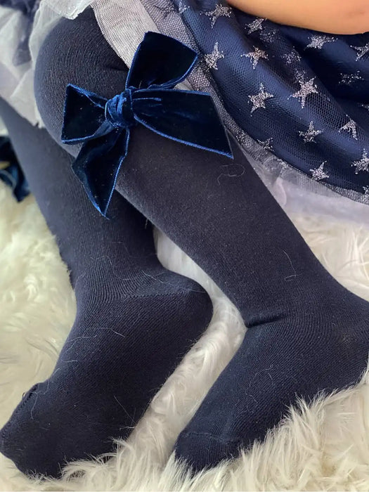 Condor Velvet Bow Tights - Navy