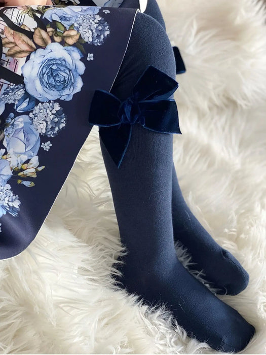 Condor Velvet Bow Tights - Navy