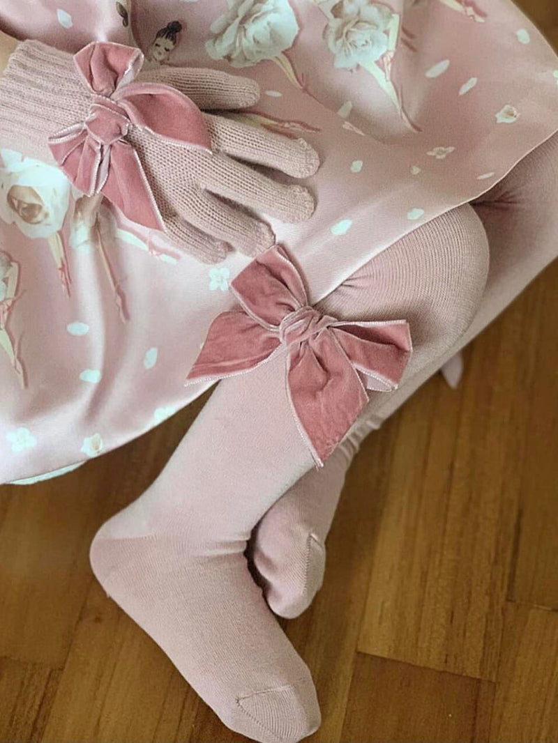 Condor Velvet Bow Tights - Pink