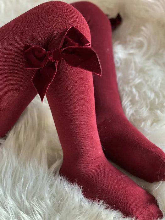 Condor Velvet Bow Tights - Burgundy