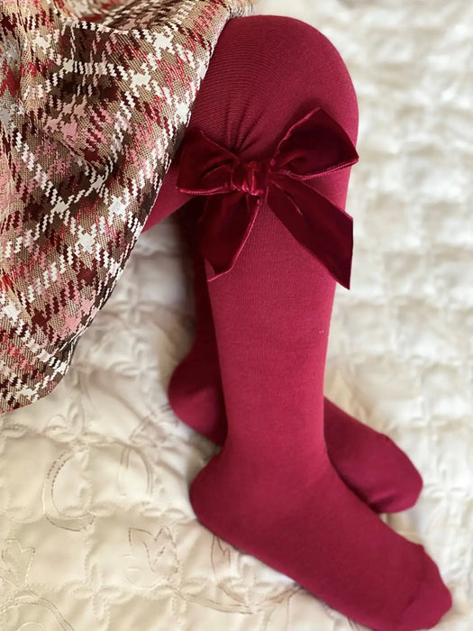 Condor Velvet Bow Tights - Burgundy