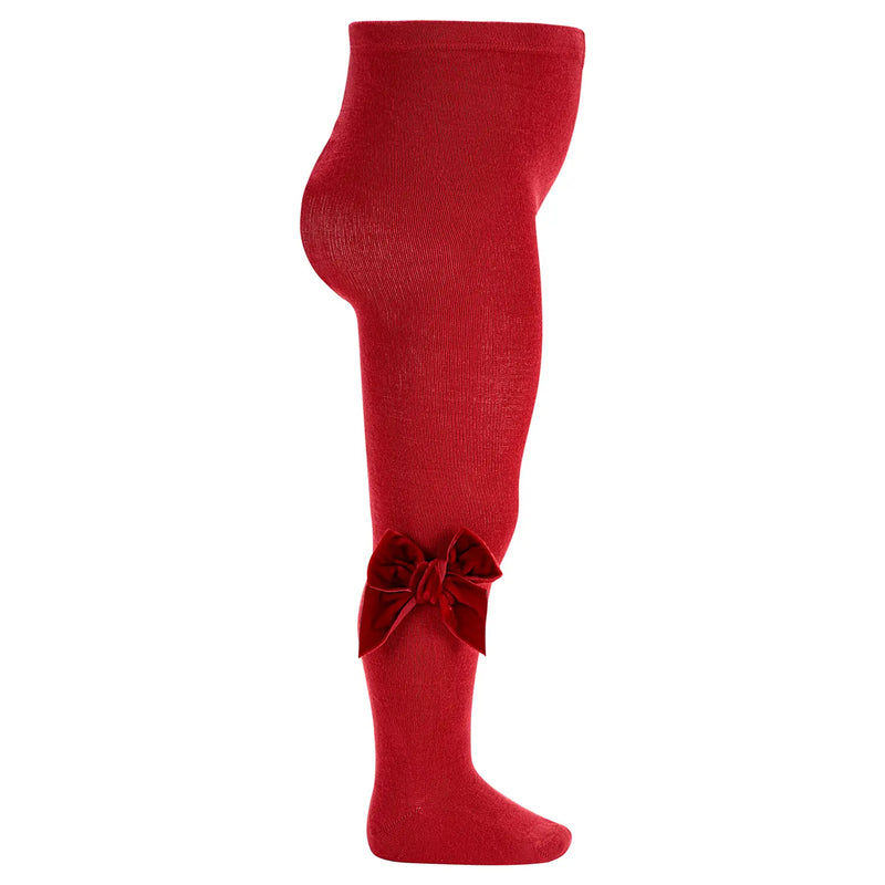 Condor girl's red velvet bow tights - 24891.