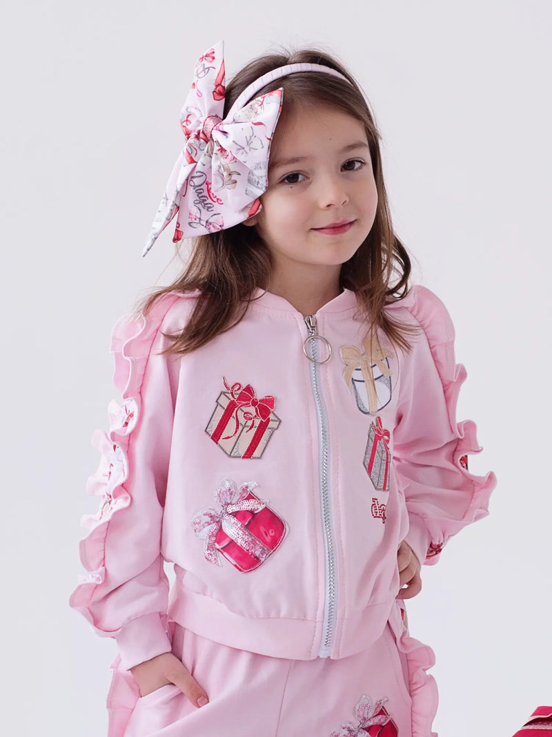 Daga frilled jacket, modelled by girl.