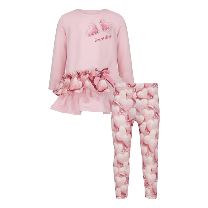 Daga pink heart print leggings set - 10840.