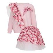 Daga pink heart print skirt set - 10838.