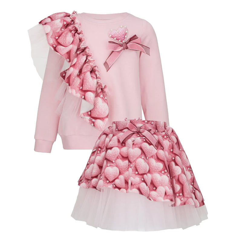 Daga pink heart print skirt set - 10838.